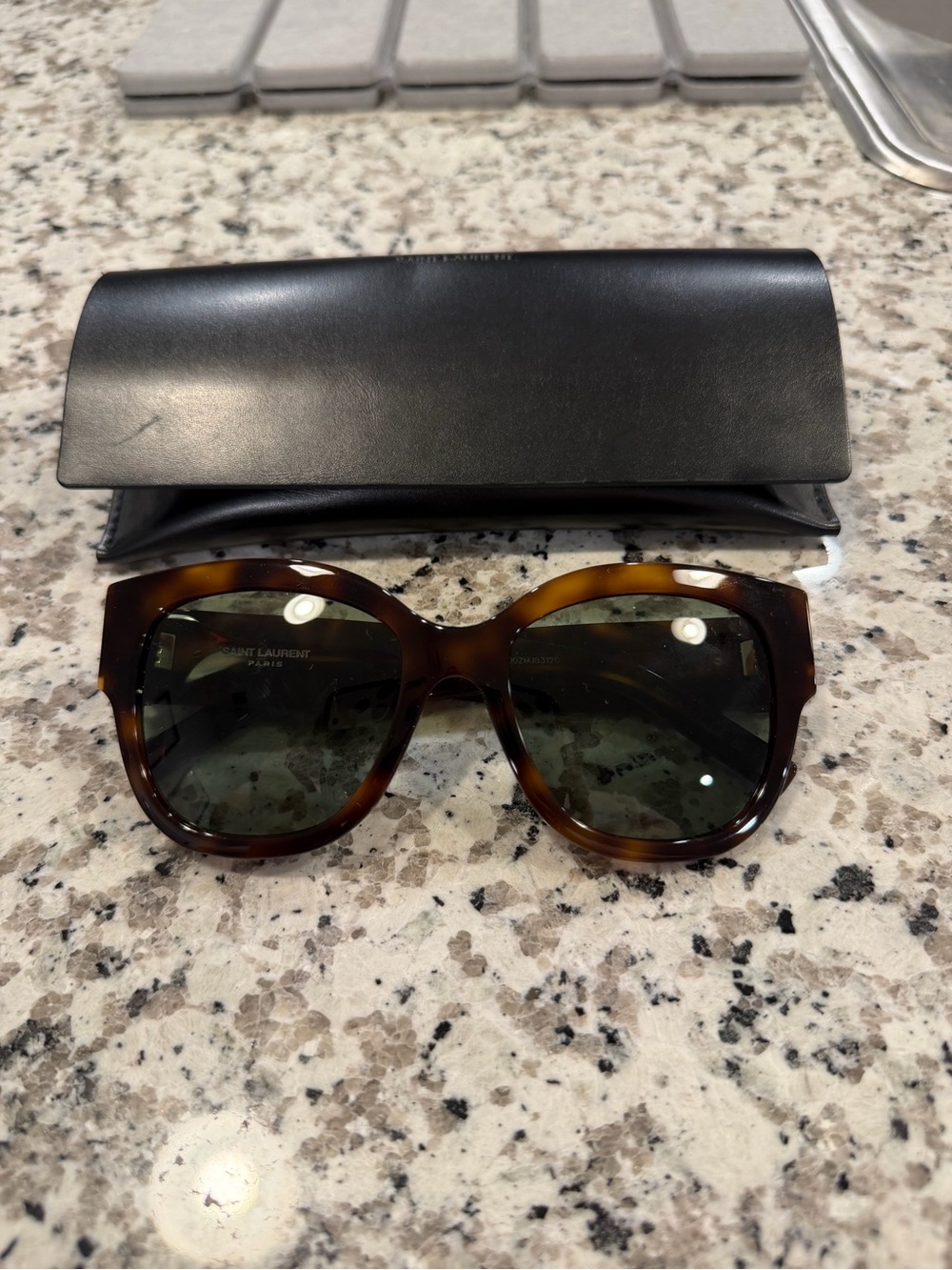 Saint Laurent Tortoiseshell Oversized Sunglasses with Dark Green Lenses
